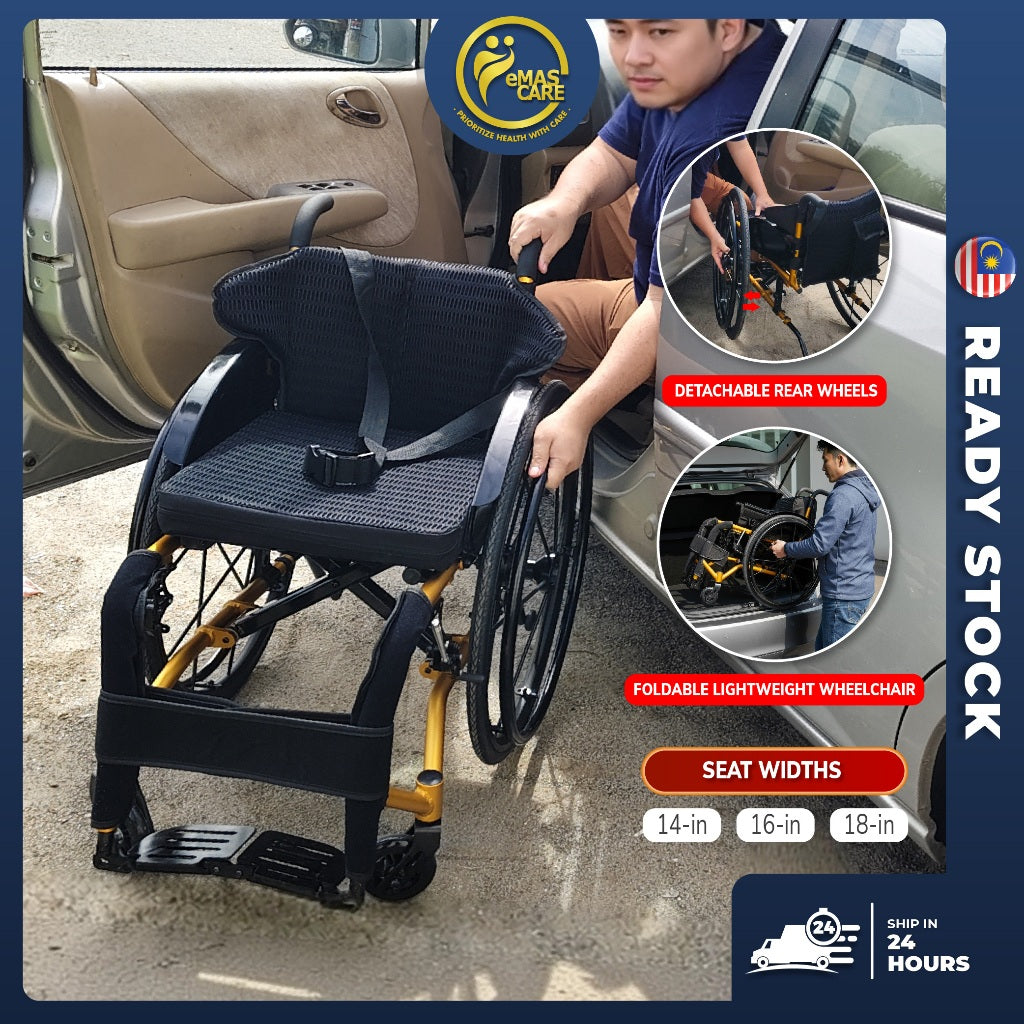 Lightweight Foldable Aluminium Sport Wheelchair Self-Propelled Exercise Easy Move Wheelchair Kerusi Roda Ringan Portable