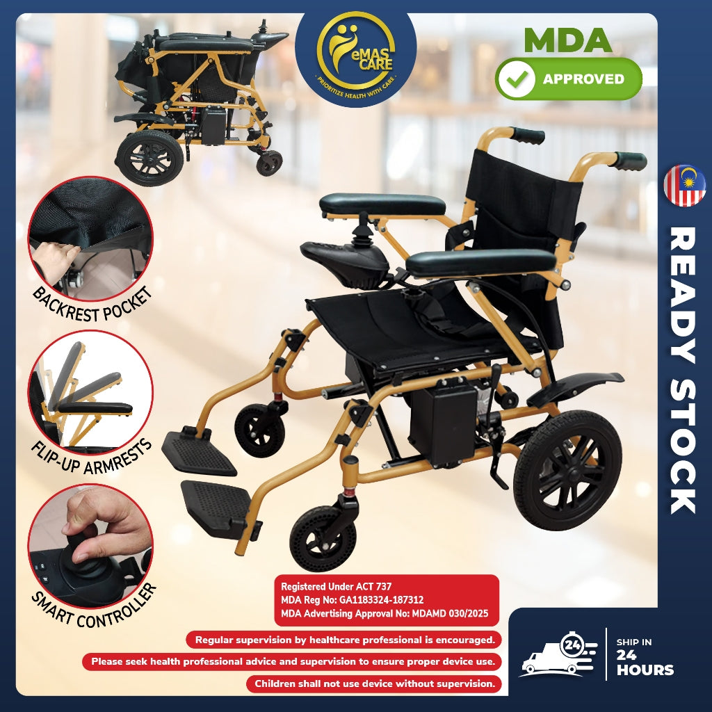 Electric Wheelchair Ringan Hanya 28kg Kerusi Roda Elektrik Lightweight Foldable Transport Auto Motor Wheelchair Remote S