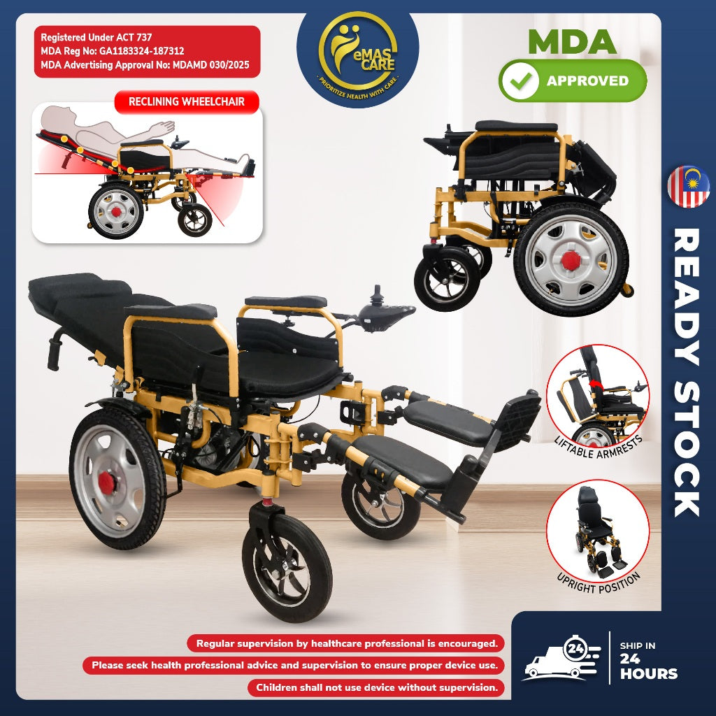 Electric Wheelchair Baring Reclining Backrest with Remote Wheelchair Control Auto Kerusi Roda Elektrik
