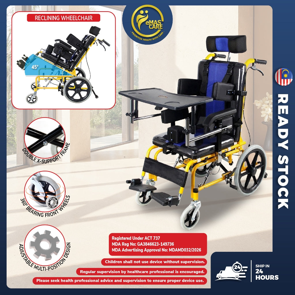 Cerebral Palsy Wheelchair 14in 36cm Support Headrest Footrest Recline