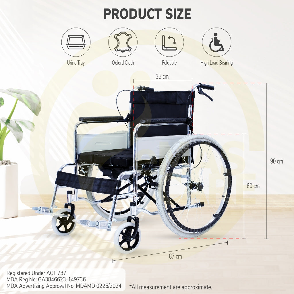 Emascare Hospital Grade Big Wheel Wheelchair with Tray and Cushion 17kg Kerusi Roda GA3846623-149736 - MDA Approved