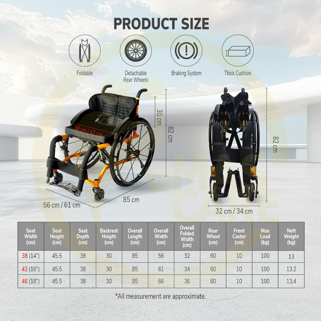 Lightweight Foldable Aluminium Sport Wheelchair Self-Propelled Exercise Easy Move Wheelchair Kerusi Roda Ringan Portable