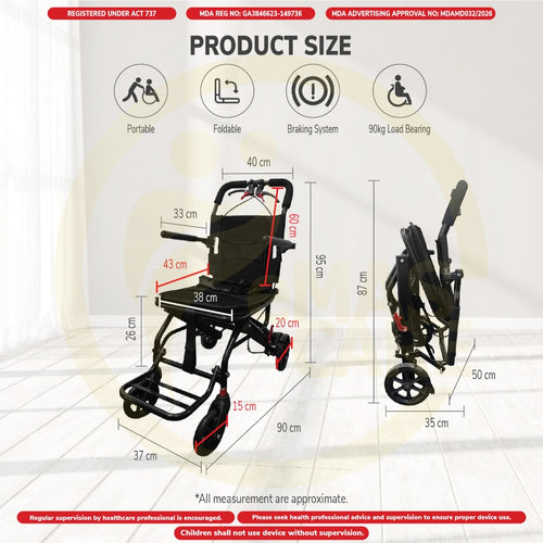 40cm Lightweight Travel Airplane Manual Wheelchair Foldable Wheelchair Smallest Chair Flip Up Armr