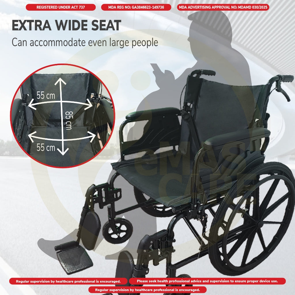 Heavy Duty Wheelchair Foldable Wheel Chair Wide Seat Big Size Extra Large Obese Fat WheelChairs Kerusi Roda Badan Besar