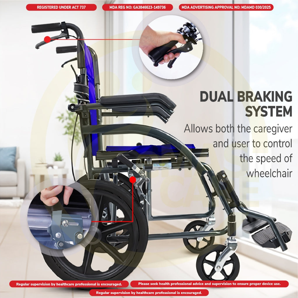Emascare Flip Up Armrest Foldable Footrest Wheelchair 11kg Kerusi Roda Ringan GA3846623-149736 - MDA Approved