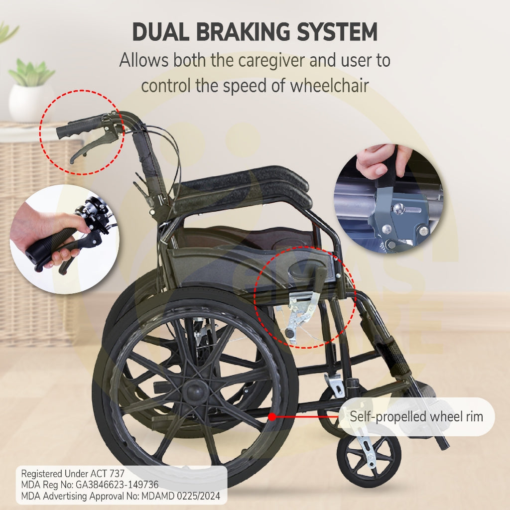 Emascare Self Push Big Wheel Wheelchair 13kg Kerusi Roda Ringan Tayar Besar GA3846623-149736 - MDA Approved