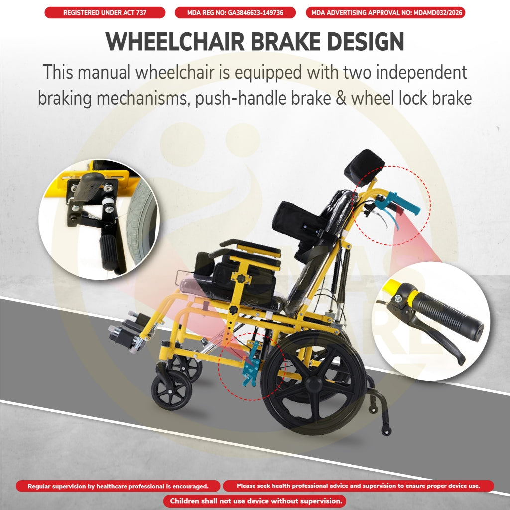 Cerebral Palsy Wheelchair 14in 36cm Support Headrest Footrest Recline