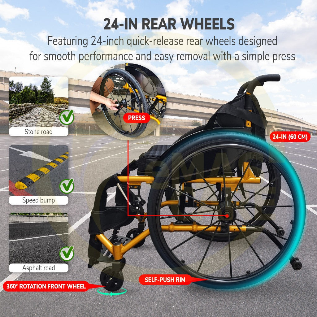 Lightweight Foldable Aluminium Sport Wheelchair Self-Propelled Exercise Easy Move Wheelchair Kerusi Roda Ringan Portable