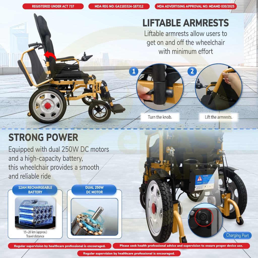 Electric Wheelchair Baring Reclining Backrest with Remote Wheelchair Control Auto Kerusi Roda Elektrik
