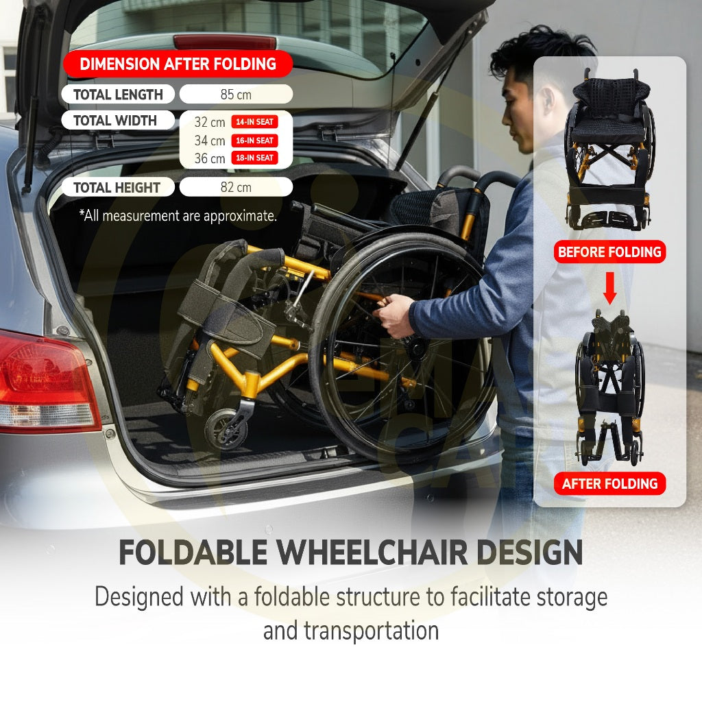 Lightweight Foldable Aluminium Sport Wheelchair Self-Propelled Exercise Easy Move Wheelchair Kerusi Roda Ringan Portable