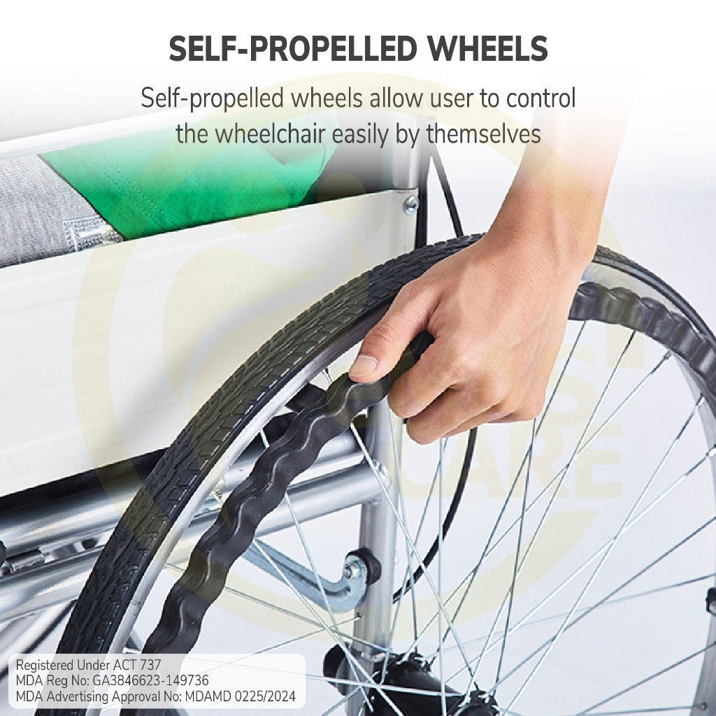 Emascare Hospital Grade Big Wheel Wheelchair with Tray and Cushion 17kg Kerusi Roda GA3846623-149736 - MDA Approved