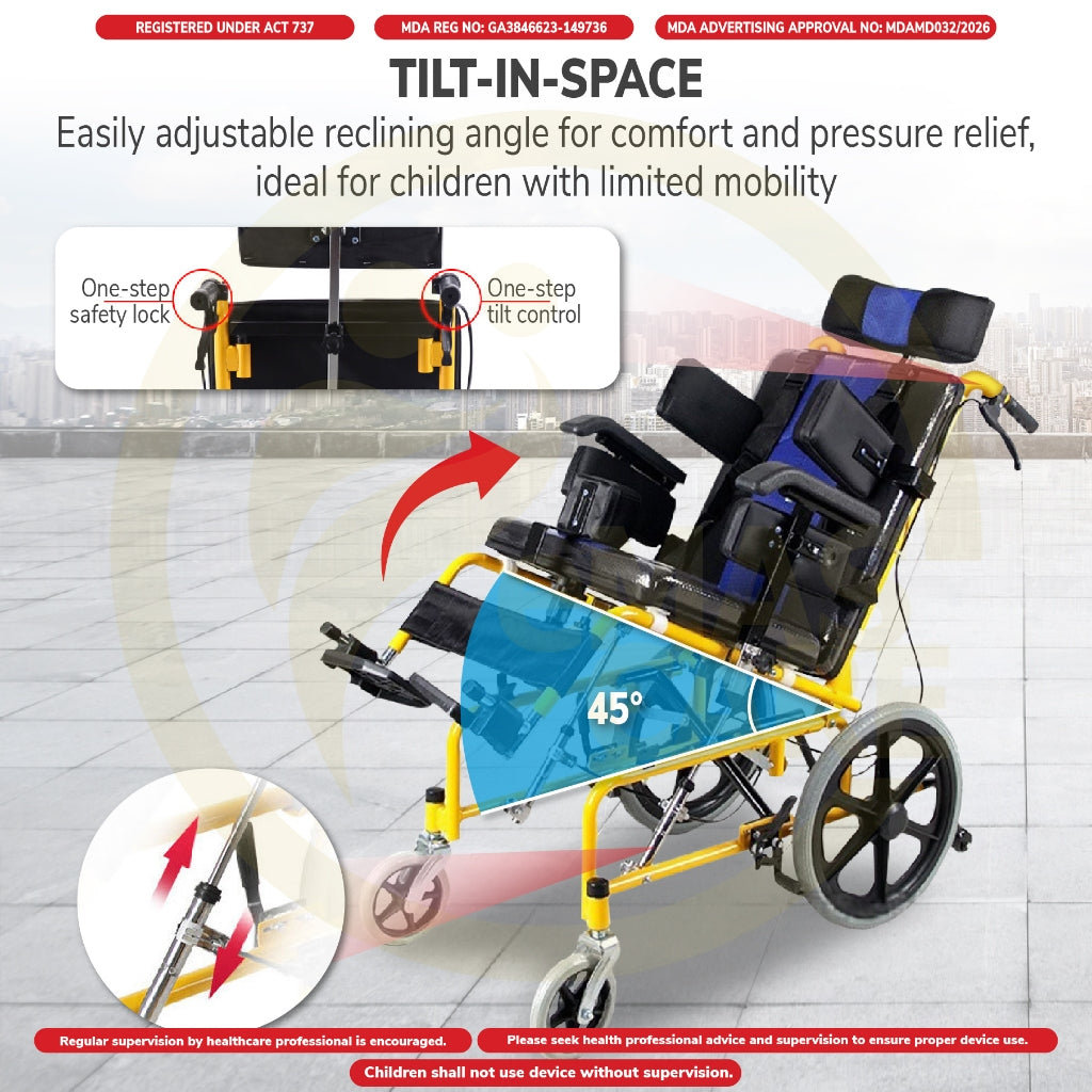 Cerebral Palsy Wheelchair 14in 36cm Support Headrest Footrest Recline