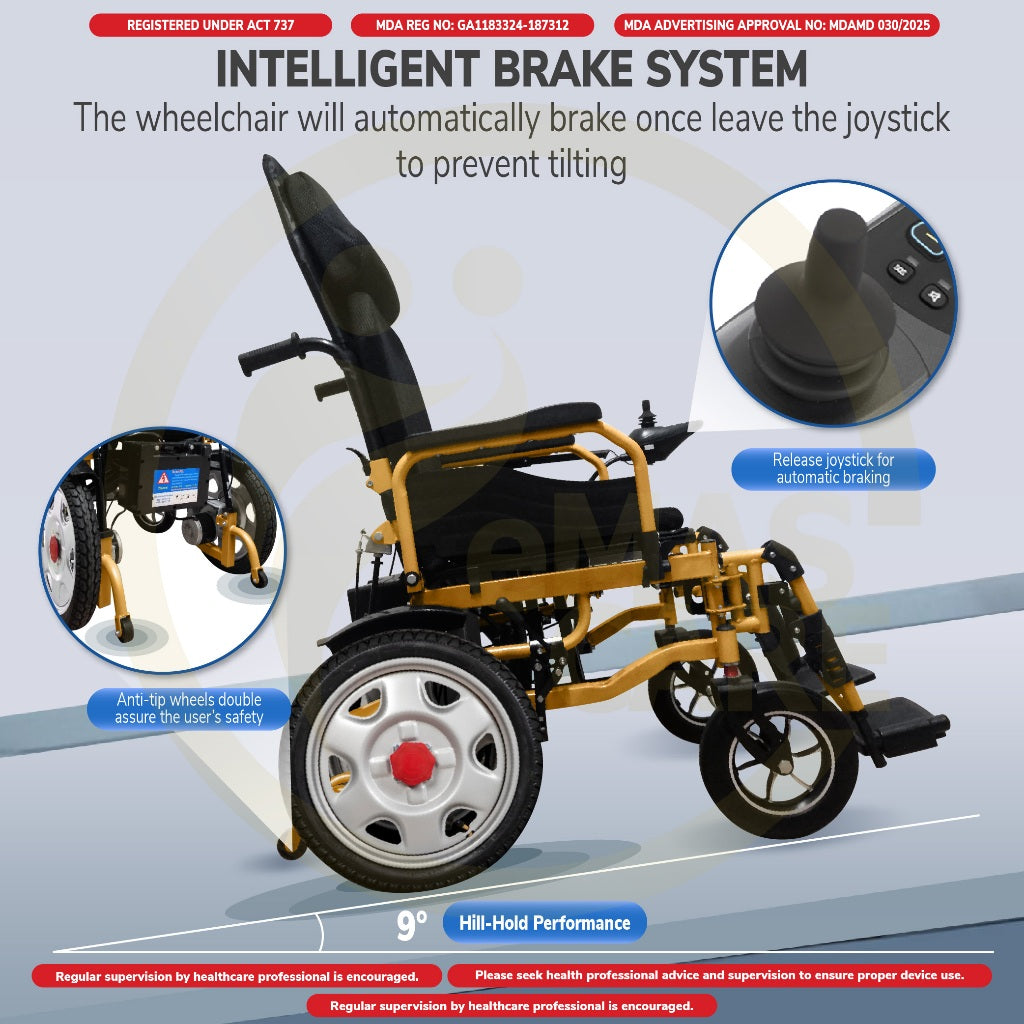 Electric Wheelchair Baring Reclining Backrest with Remote Wheelchair Control Auto Kerusi Roda Elektrik