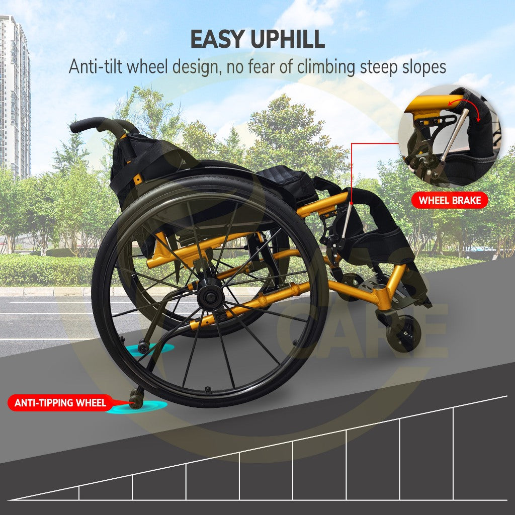 Lightweight Foldable Aluminium Sport Wheelchair Self-Propelled Exercise Easy Move Wheelchair Kerusi Roda Ringan Portable