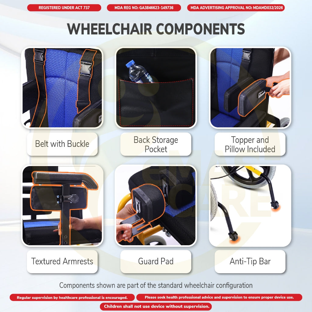 Cerebral Palsy Wheelchair 14in 36cm Support Headrest Footrest Recline