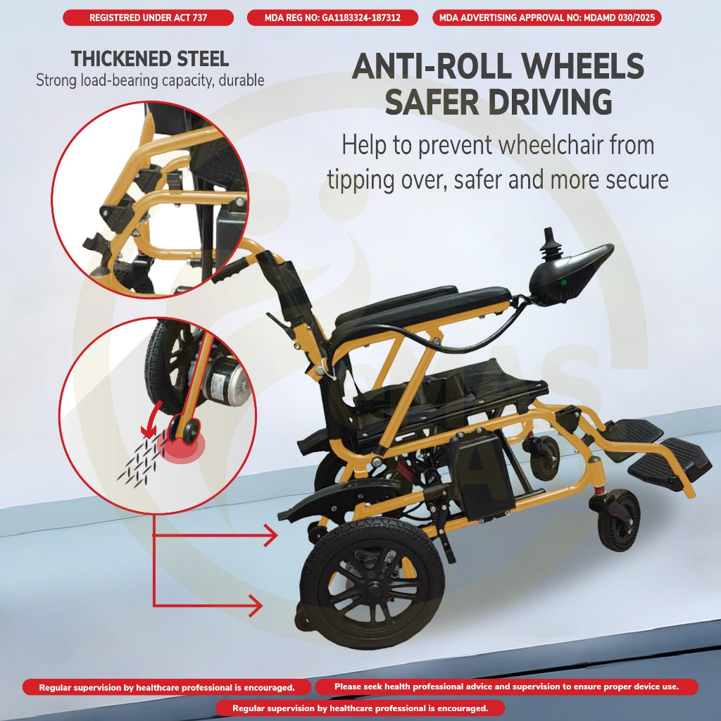 Electric Wheelchair Ringan Hanya 28kg Kerusi Roda Elektrik Lightweight Foldable Transport Auto Motor Wheelchair Remote S