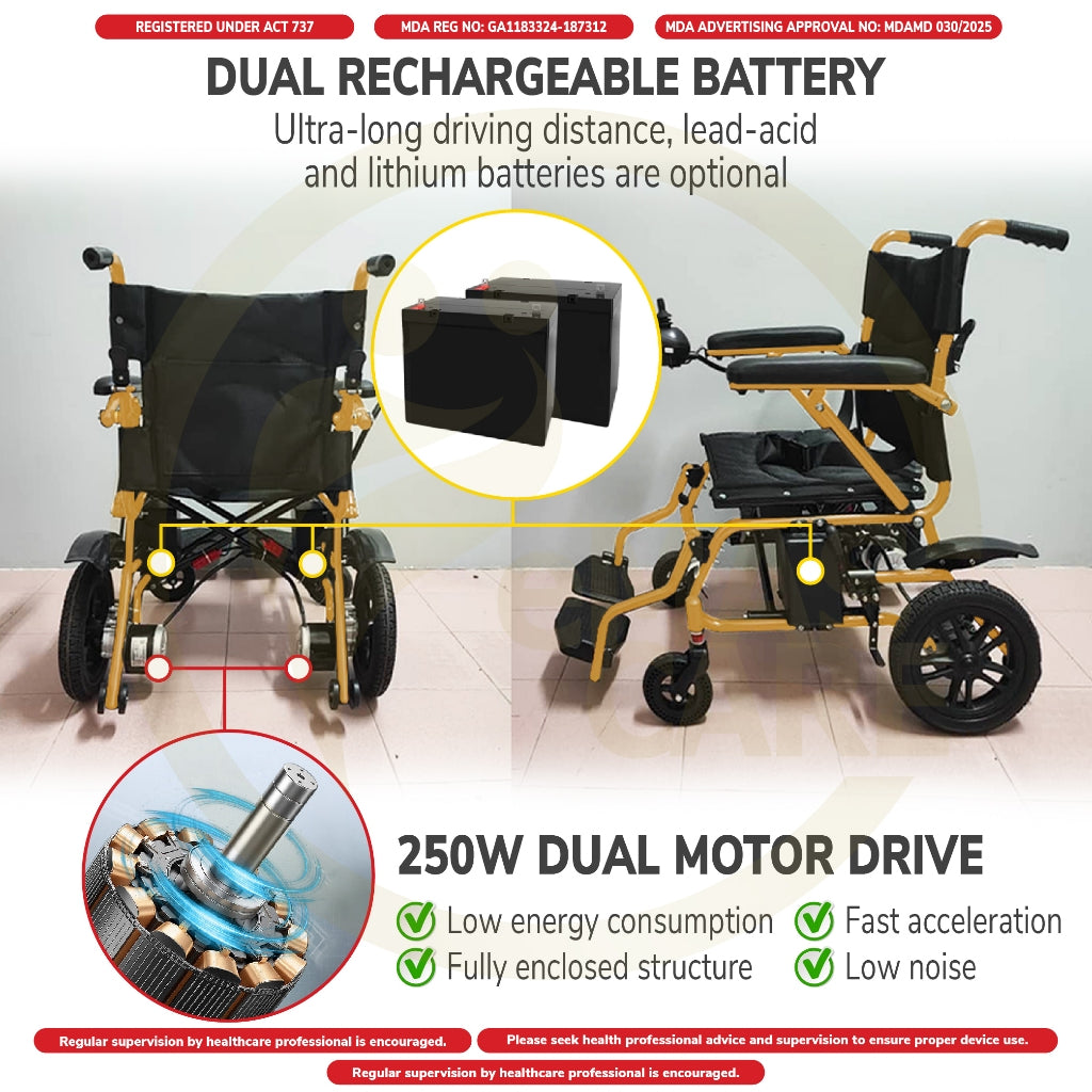 Electric Wheelchair Ringan Hanya 28kg Kerusi Roda Elektrik Lightweight Foldable Transport Auto Motor Wheelchair Remote S