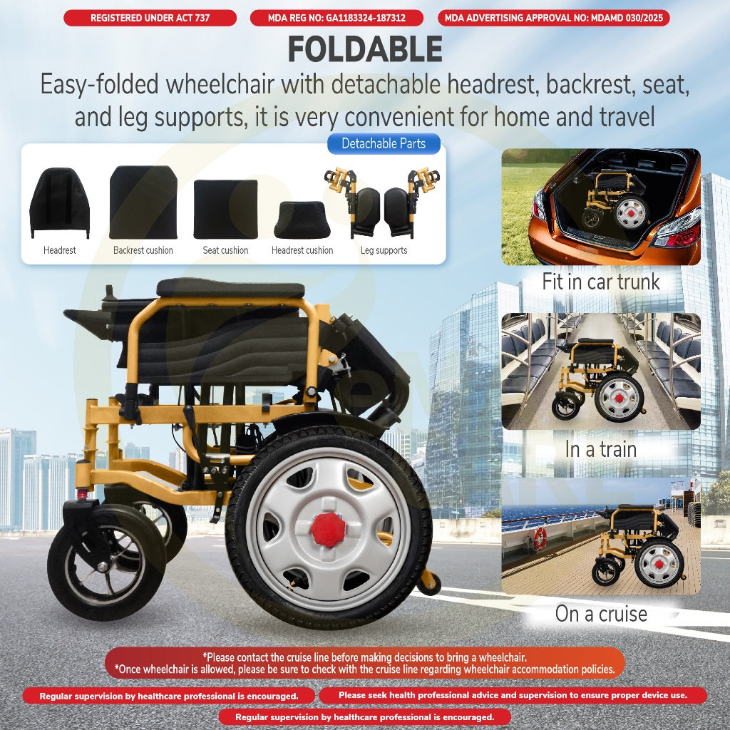 Electric Wheelchair Baring Reclining Backrest with Remote Wheelchair Control Auto Kerusi Roda Elektrik