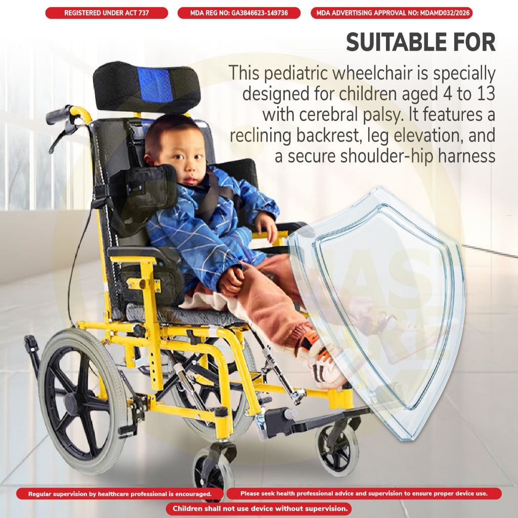 Cerebral Palsy Wheelchair 14in 36cm Support Headrest Footrest Recline