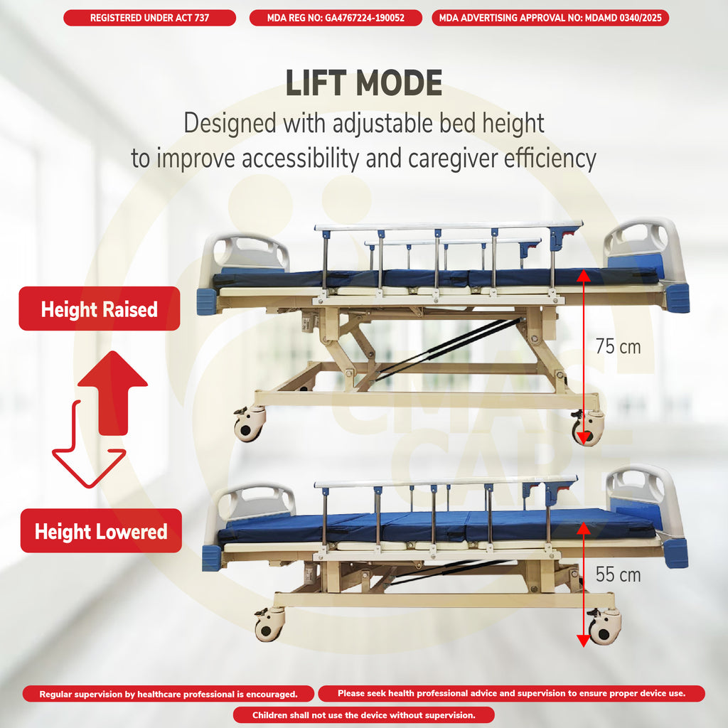 3 Function Manual Triple Crank Hospital Bed Katil Hospital 3 Fungsi Lift Mode with Wheel