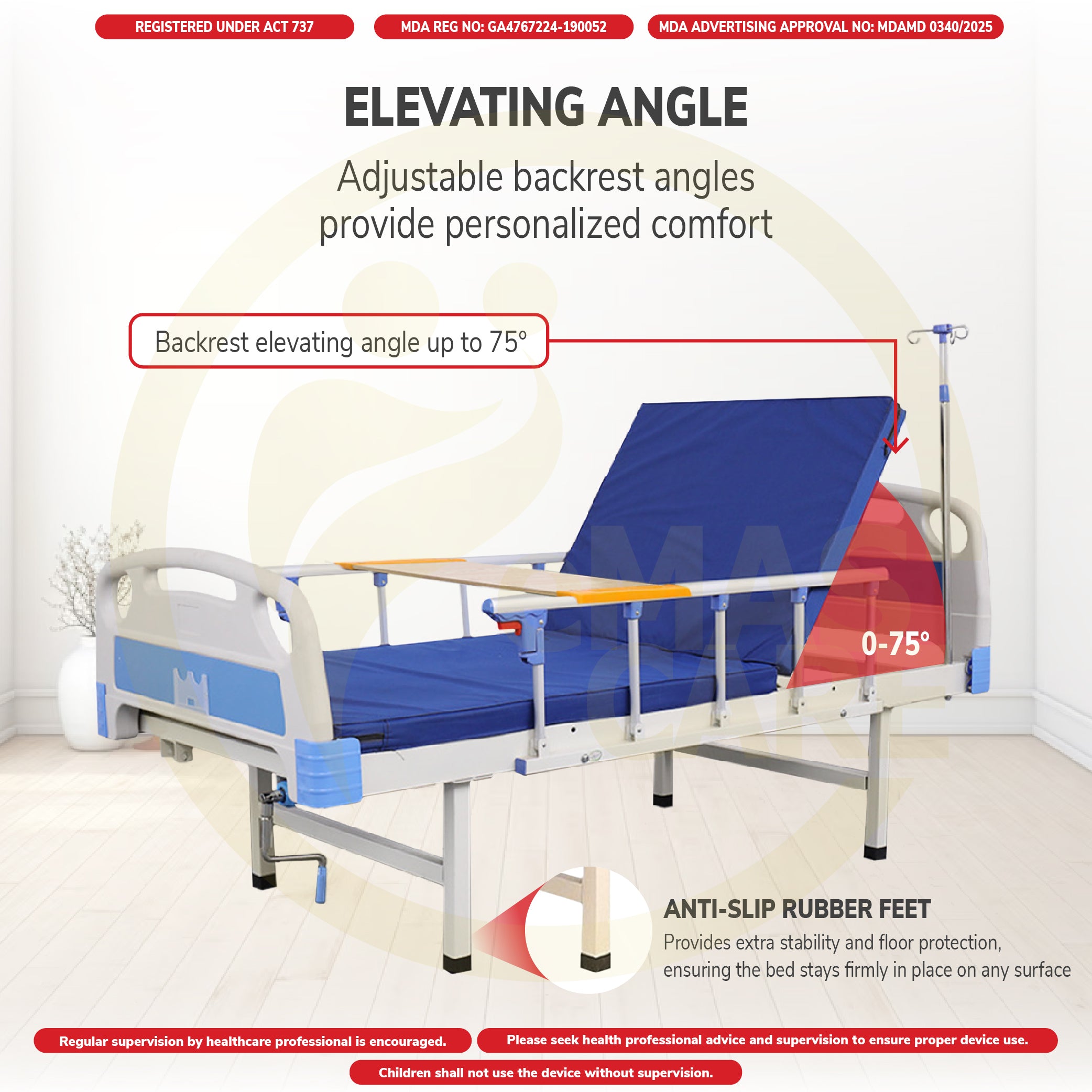 Standard Hospital Bed Manual Single Crank Katil Hospital Manual with Wheel or No Wheel Beroda
