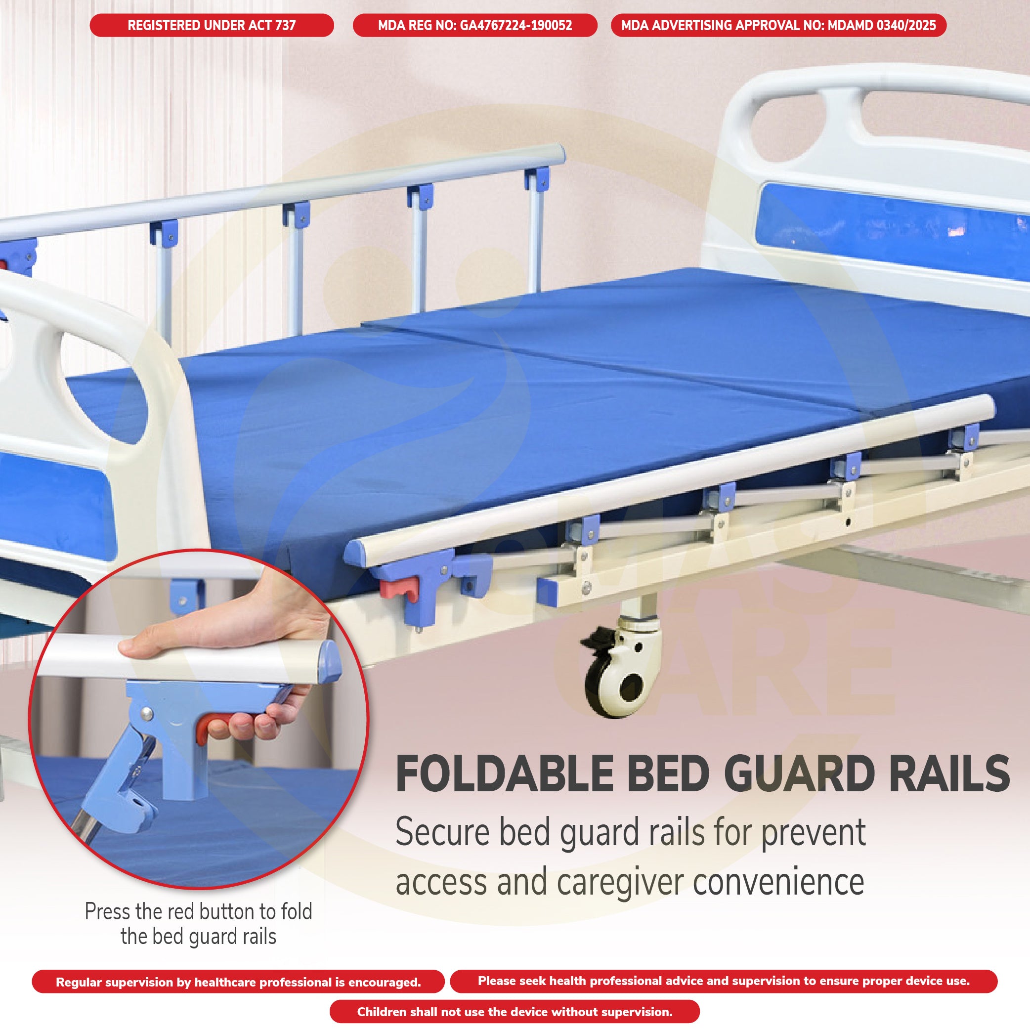 Standard Hospital Bed Manual Single Crank Katil Hospital Manual with Wheel or No Wheel Beroda
