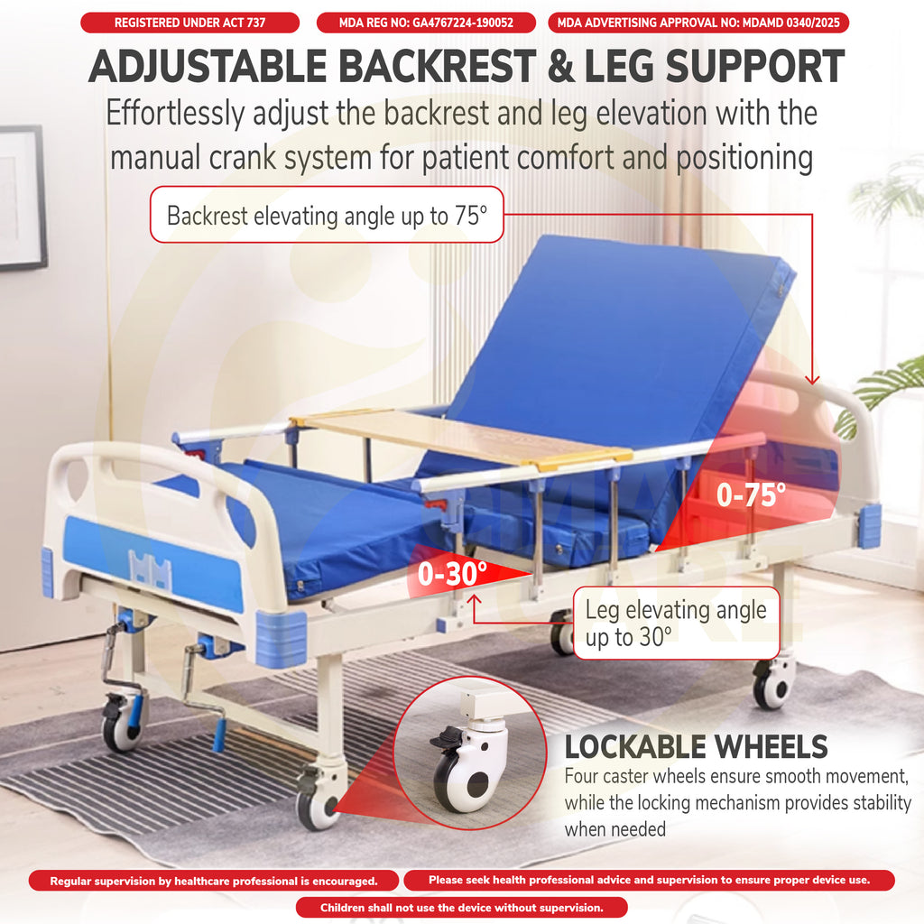 Standard Hospital Bed Manual Double Crank Katil Hospital Manual with Wheel or No Wheel Beroda