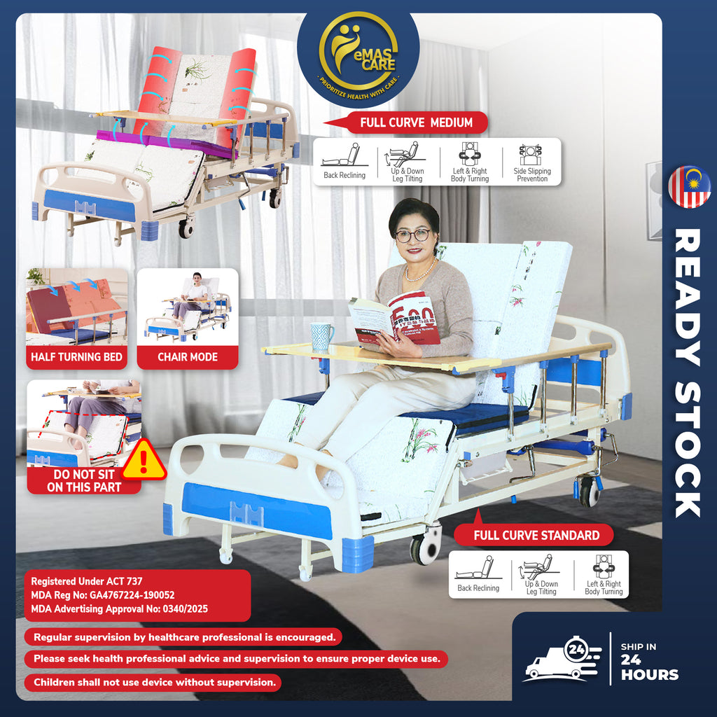 Hospital Bed 5 Functions Full Curve Standard Medium Manual Kerusi Mod Dining Table Commode Washing Hair Basin Chair Wheel