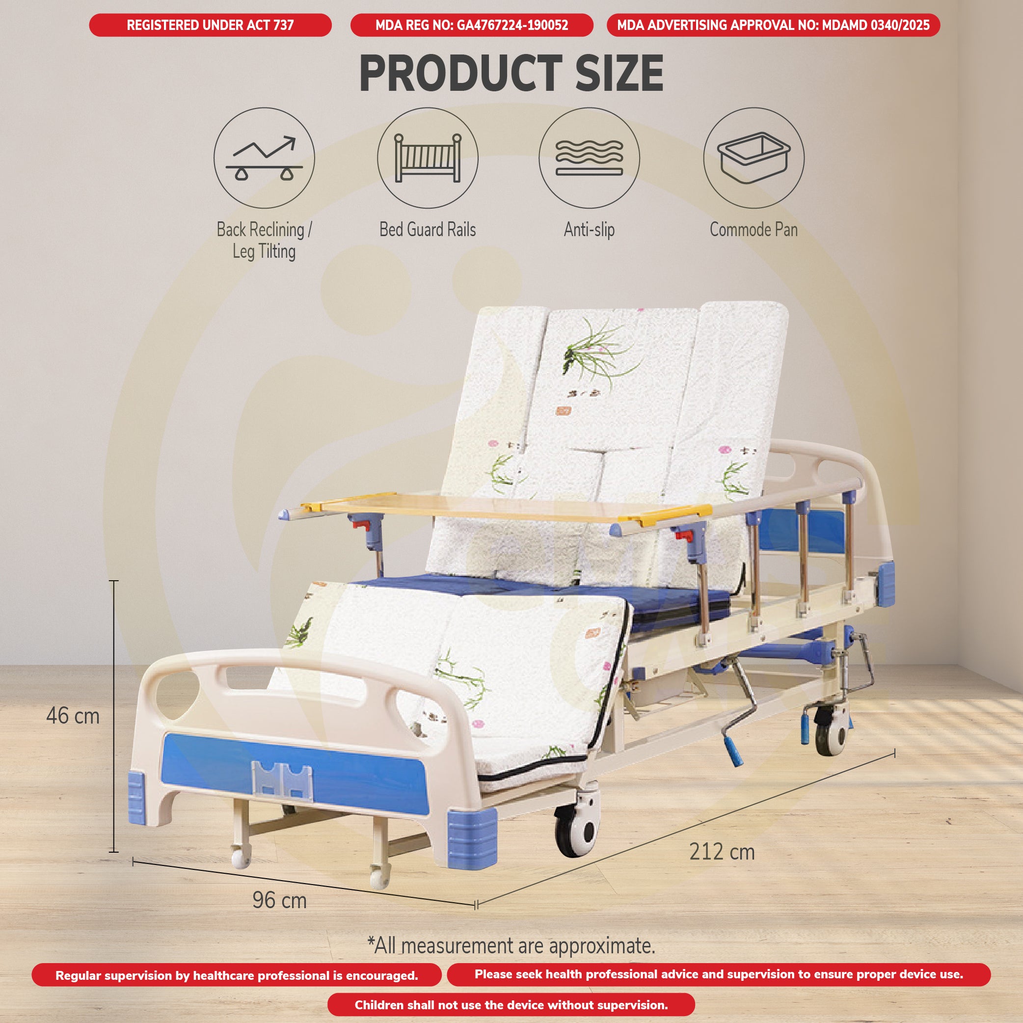 Hospital Bed 5 Functions Full Curve Standard Medium Manual Kerusi Mod Dining Table Commode Washing Hair Basin Chair Wheel