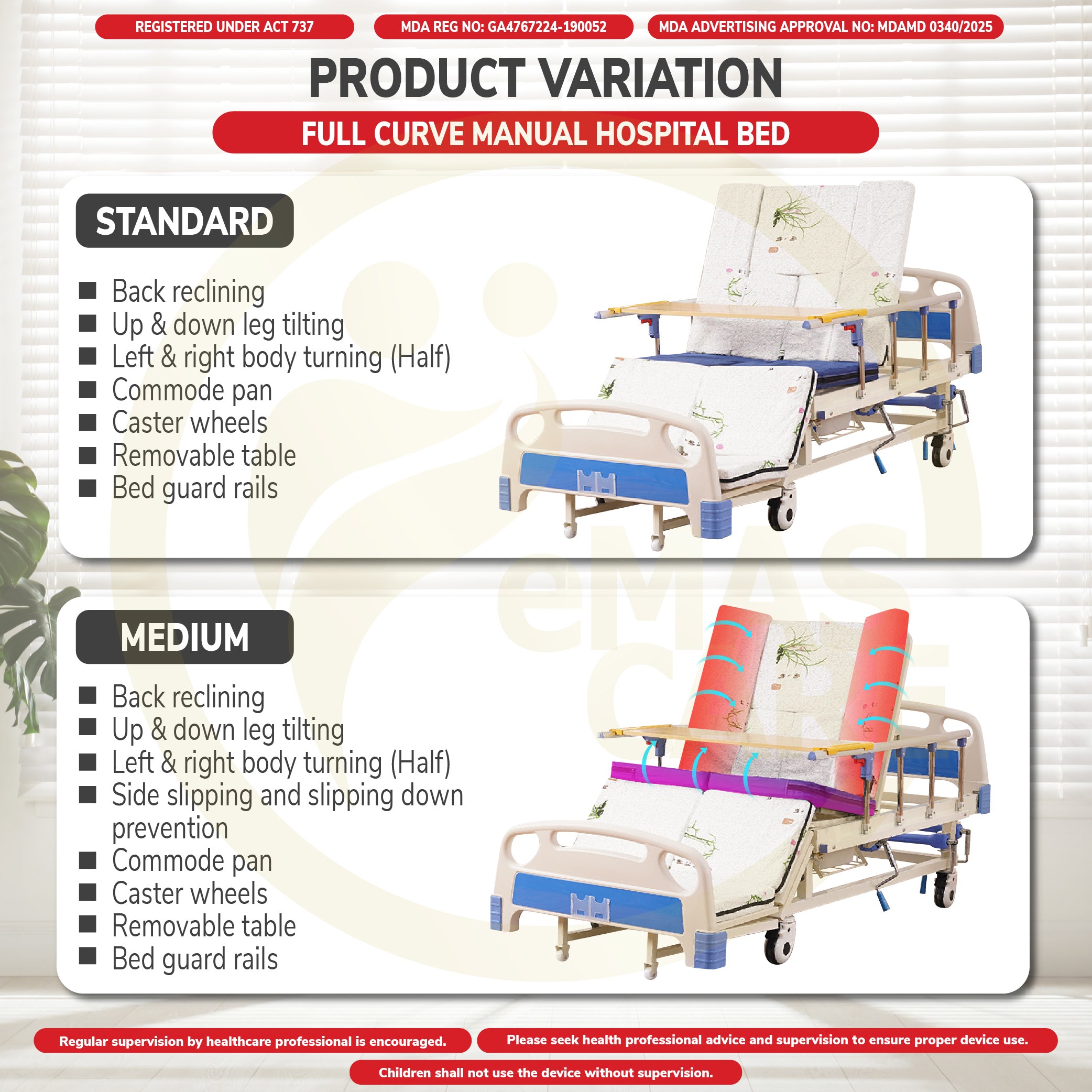 Hospital Bed 5 Functions Full Curve Standard Medium Manual Kerusi Mod Dining Table Commode Washing Hair Basin Chair Wheel