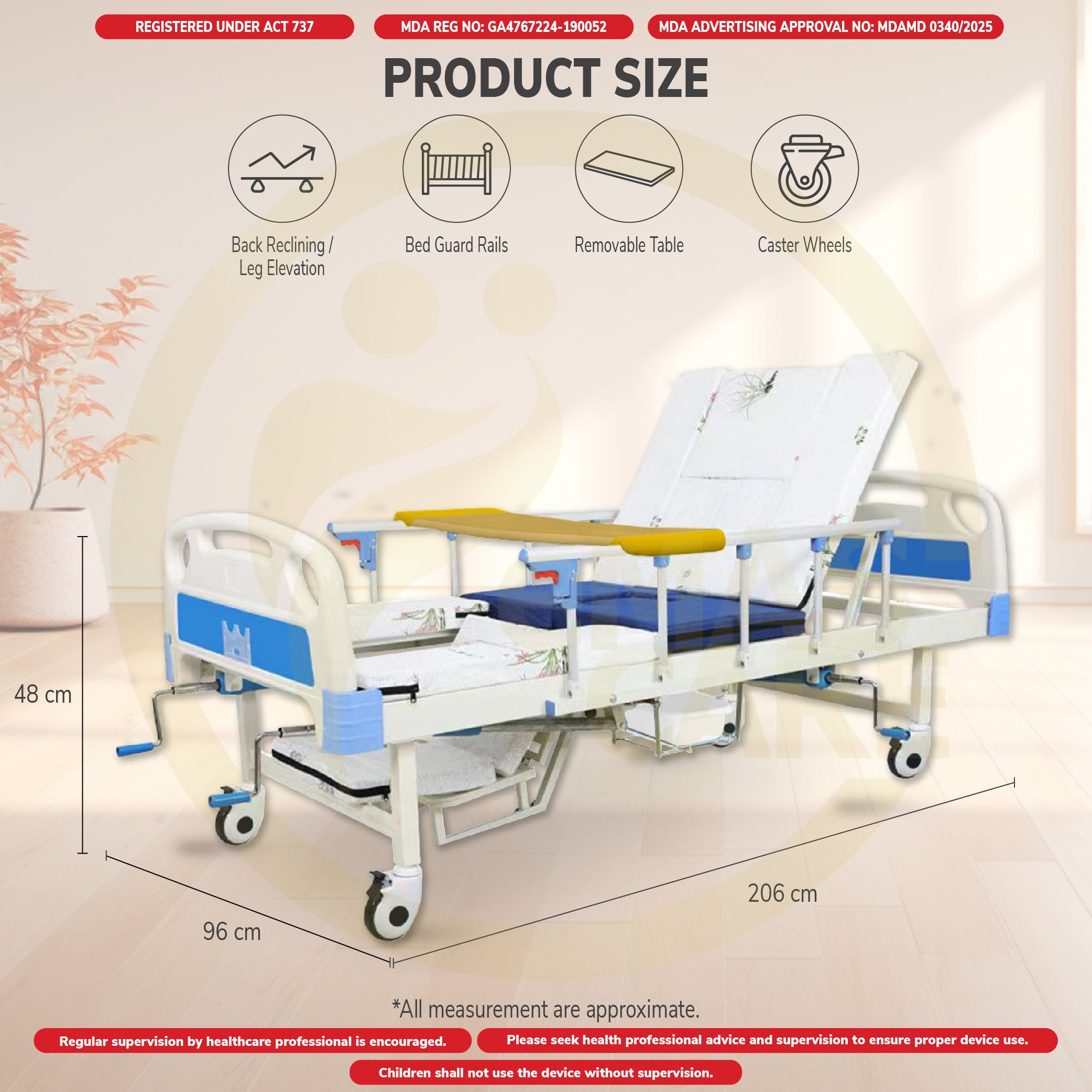 Hospital Bed 5 Functions Medium Curve Economic Manual Standard Anti-Slip Chair Mode Katil Hospital Commode Hair Wash Basin