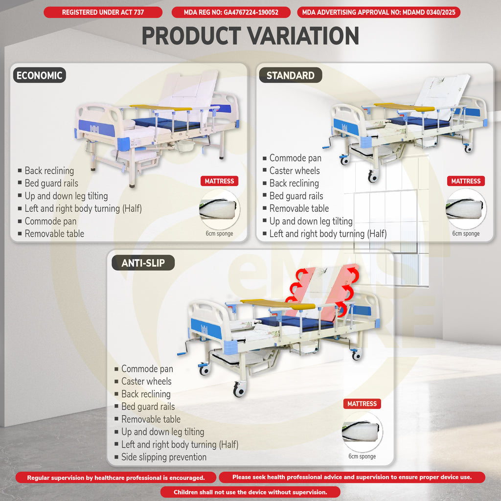 Hospital Bed 5 Functions Medium Curve Economic Manual Standard Anti-Slip Chair Mode Katil Hospital Commode Hair Wash Basin