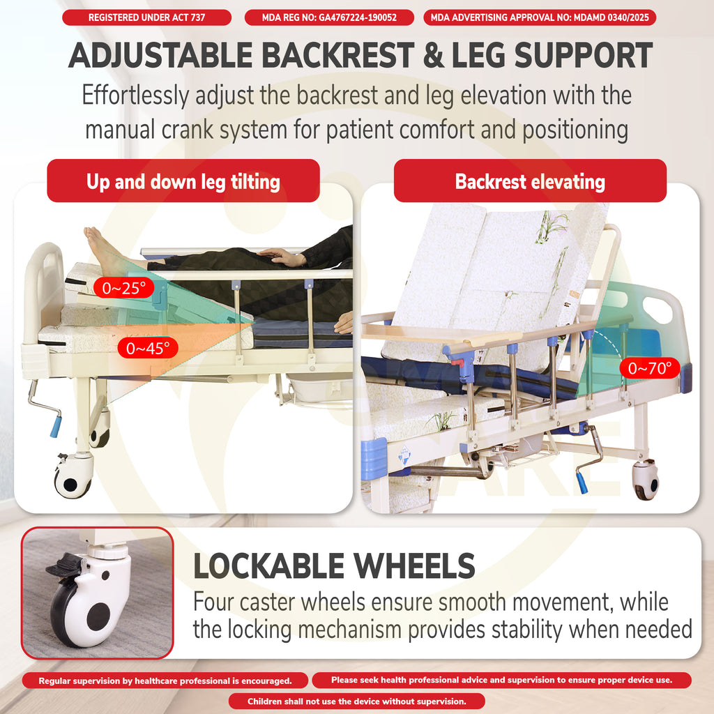 Hospital Bed 5 Functions Medium Curve Economic Manual Standard Anti-Slip Chair Mode Katil Hospital Commode Hair Wash Basin