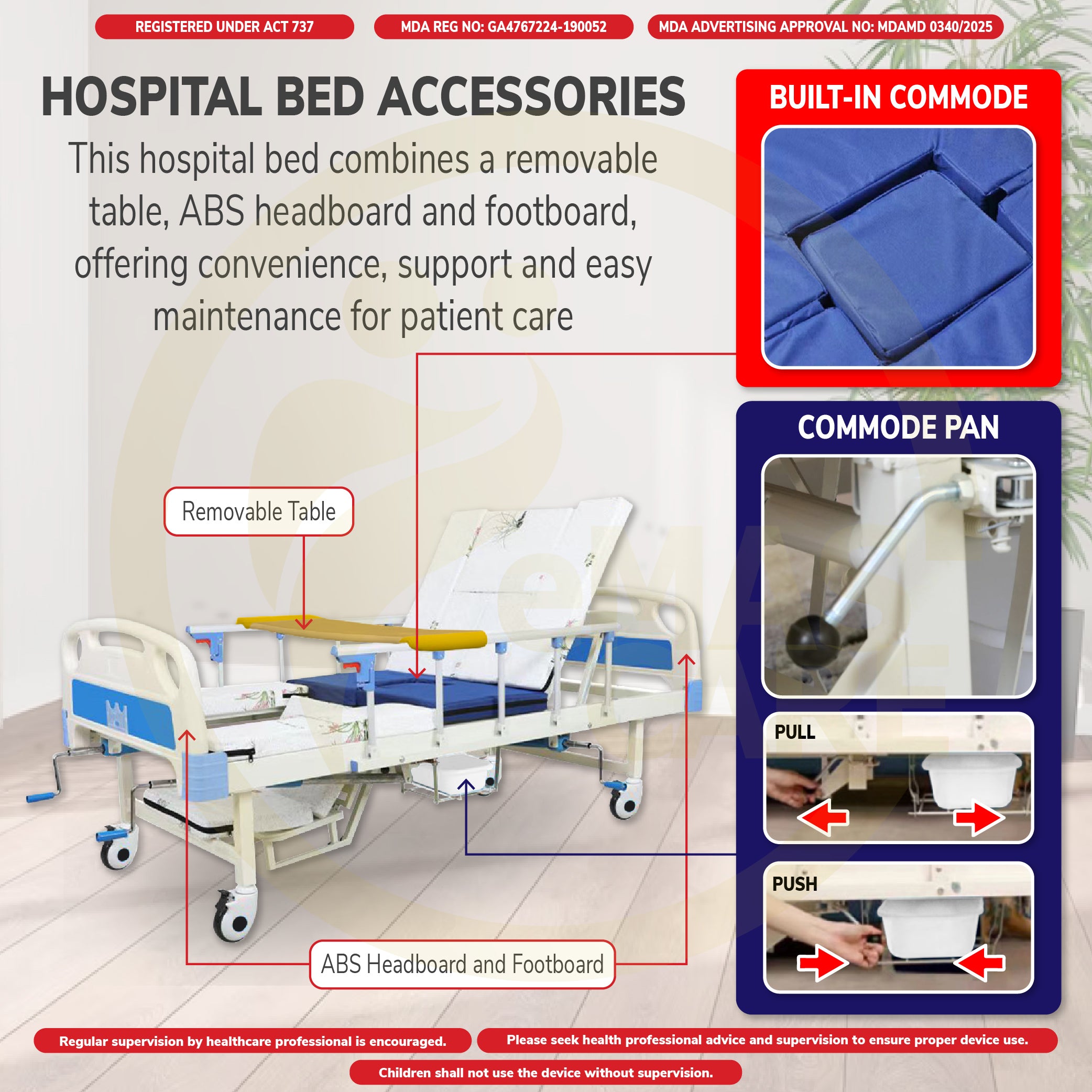 Hospital Bed 5 Functions Medium Curve Economic Manual Standard Anti-Slip Chair Mode Katil Hospital Commode Hair Wash Basin