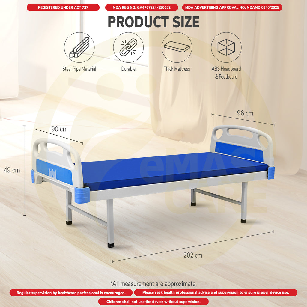 Flat Bed with ABS Headboard and Footboard Hospital Bed Katil Hospital No Wheel
