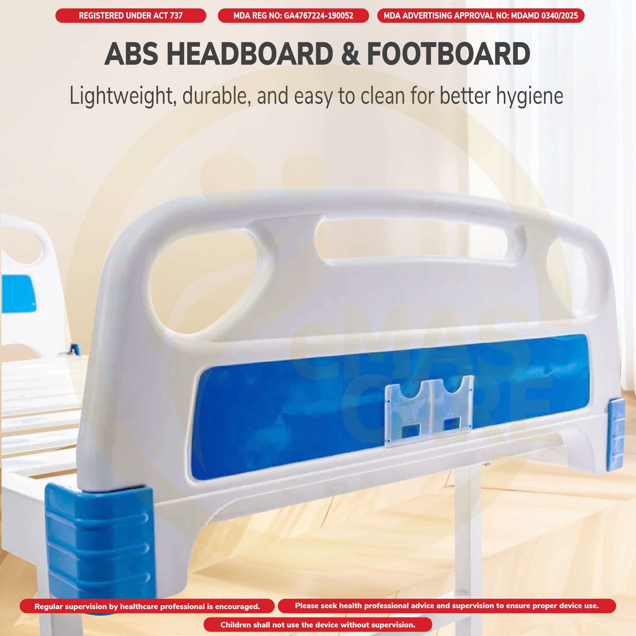 Flat Bed with ABS Headboard and Footboard Hospital Bed Katil Hospital No Wheel