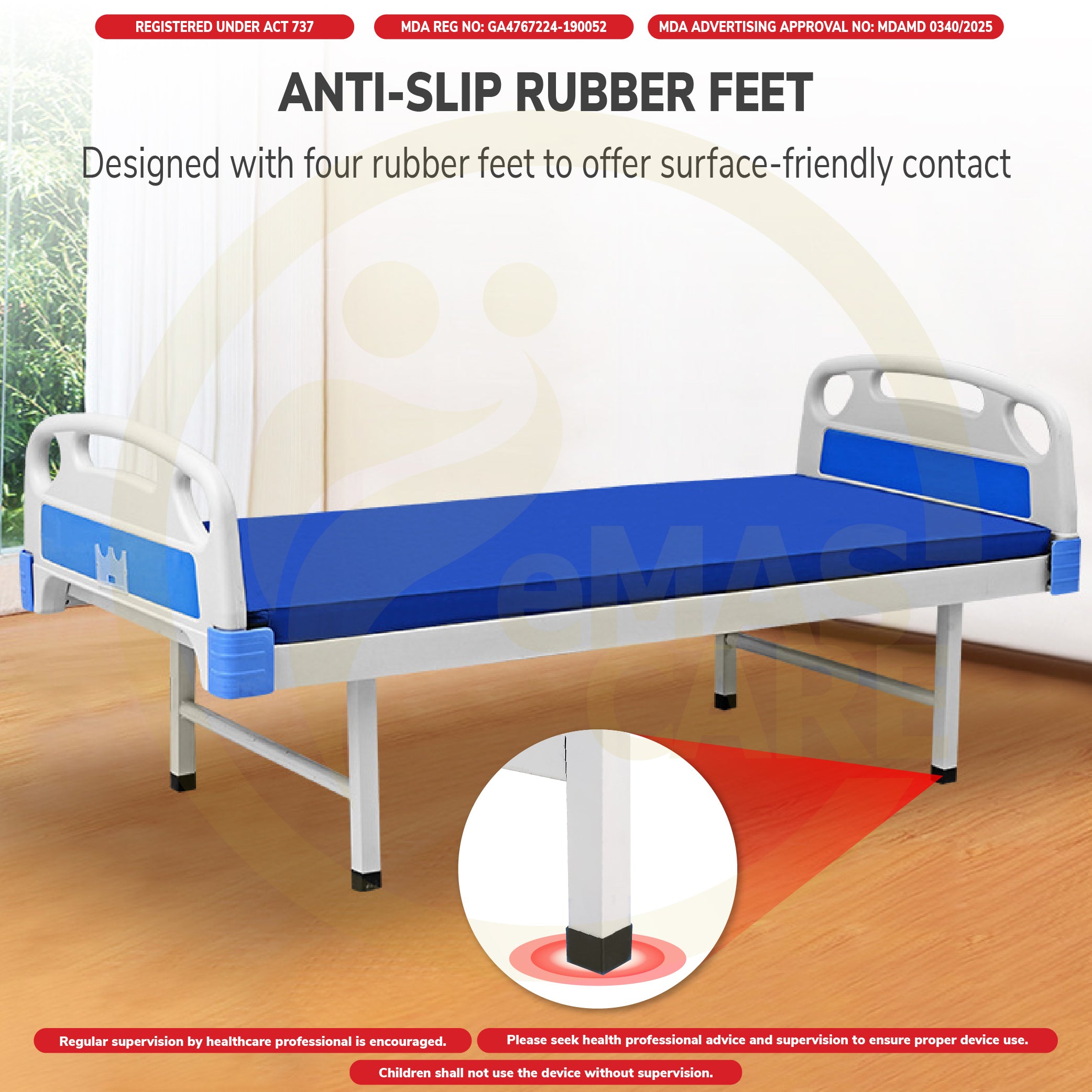 Flat Bed with ABS Headboard and Footboard Hospital Bed Katil Hospital No Wheel