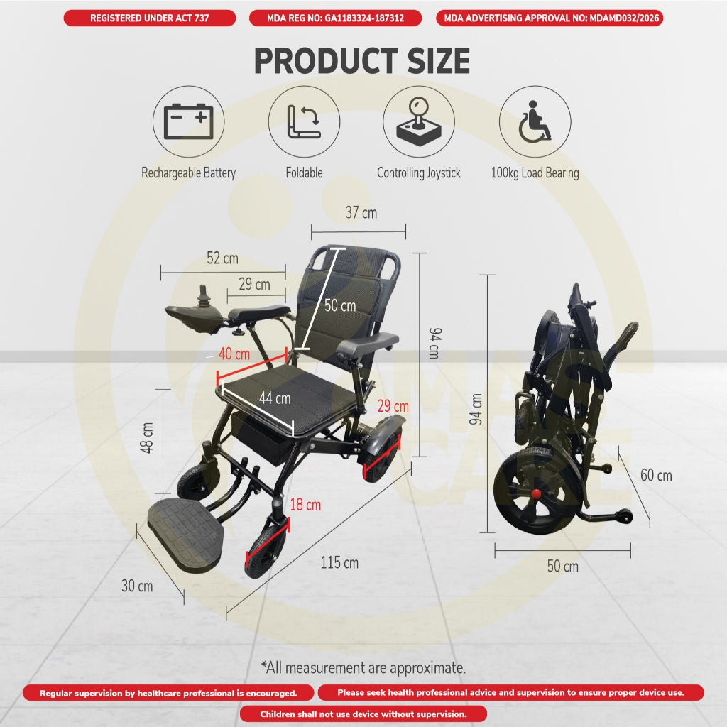 Electric Ultra Lightweight Airplane Carbon Fiber Coated Wheelchair Auto Motor Wheelchair Kerusi Roda Karan Cabin Train