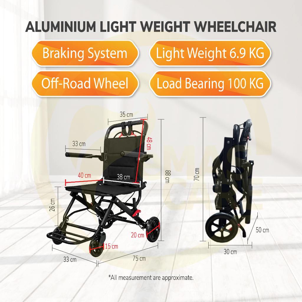40cm Lightweight Travel Airplane Manual Wheelchair Foldable Wheelchair Smallest Chair Flip Up Armr
