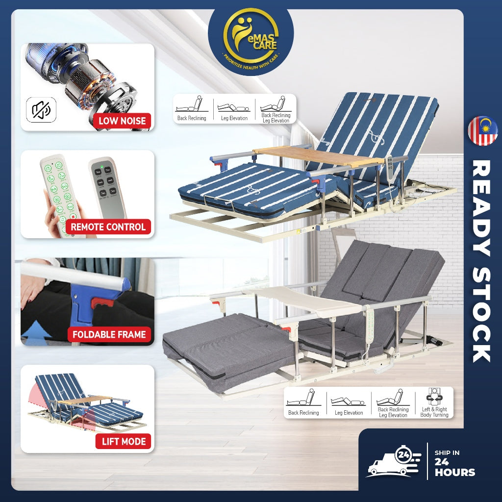 Electric Support Bed Adjustable Sit-Up & Back Rest Elderly/Bedridden Lift Mattress Katil Hospital with Remote Control