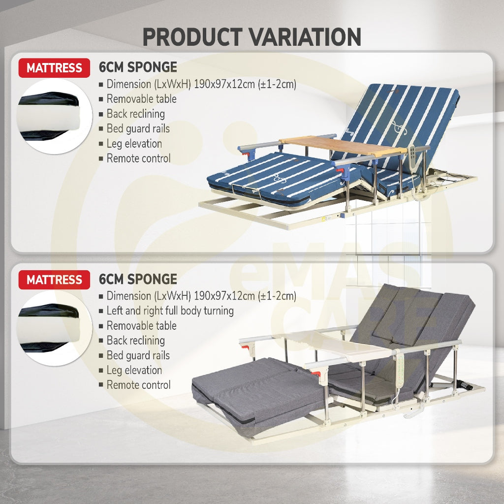 Electric Support Bed Adjustable Sit-Up & Back Rest Elderly/Bedridden Lift Mattress Katil Hospital with Remote Control