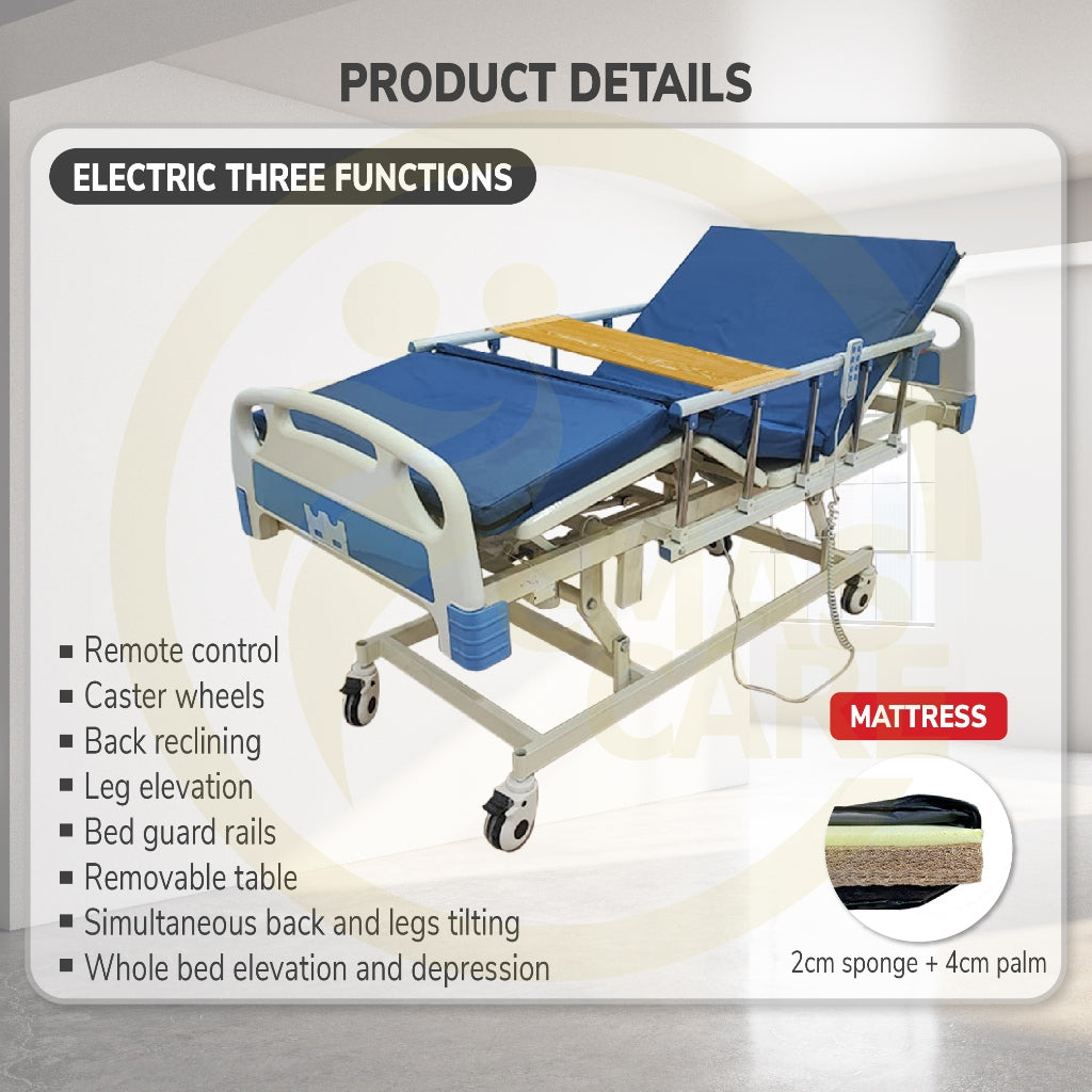 Electric Remote Control Hospital Bed 3 Function Electrical Mattress Dining Table Backrest Lifting Mode Katil Hospital