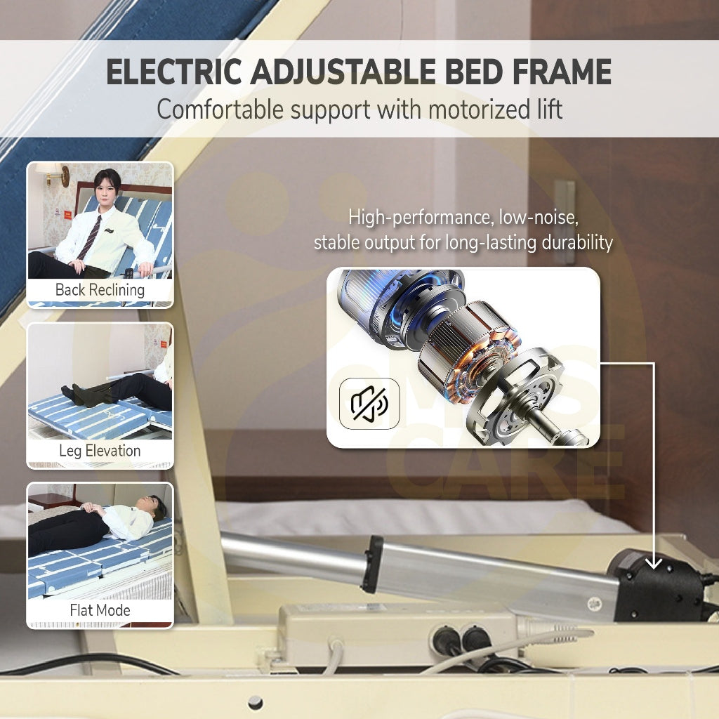 Electric Support Bed Adjustable Sit-Up & Back Rest Elderly/Bedridden Lift Mattress Katil Hospital with Remote Control