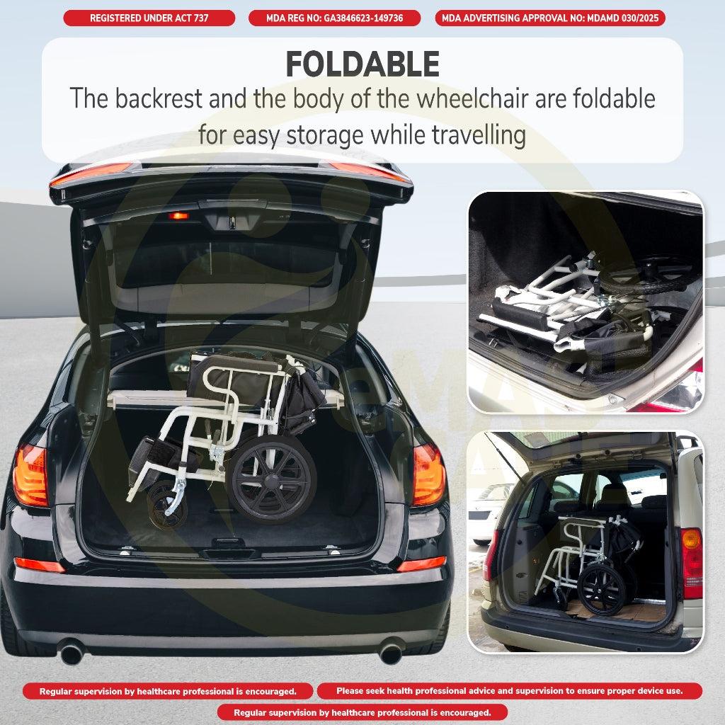 Emascare Ultra Lightweight Portable Foldable Wheelchair Ringan 10kg Tayar Kecil Kerusi GA3846623-149736 - MDA Approved