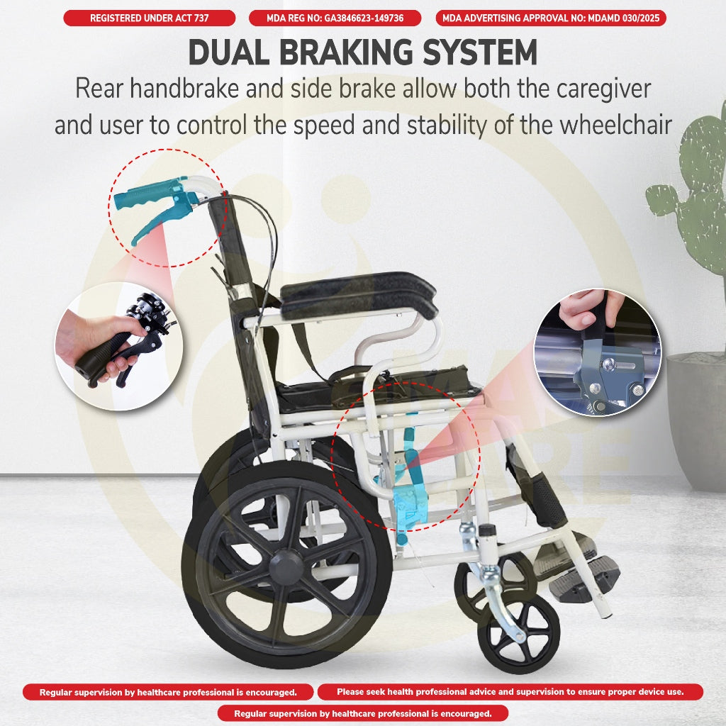 Emascare Ultra Lightweight Portable Foldable Wheelchair Ringan 10kg Tayar Kecil Kerusi GA3846623-149736 - MDA Approved