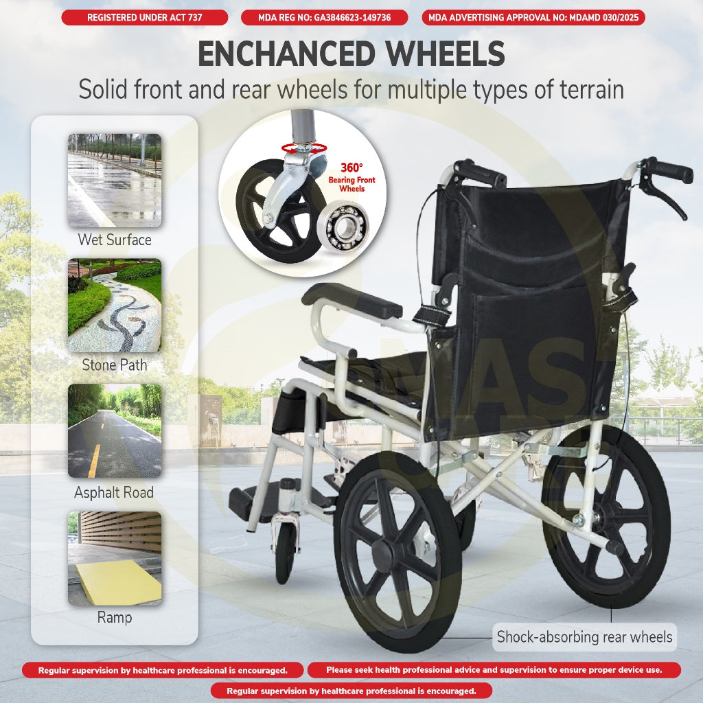 Emascare Ultra Lightweight Portable Foldable Wheelchair Ringan 10kg Tayar Kecil Kerusi GA3846623-149736 - MDA Approved