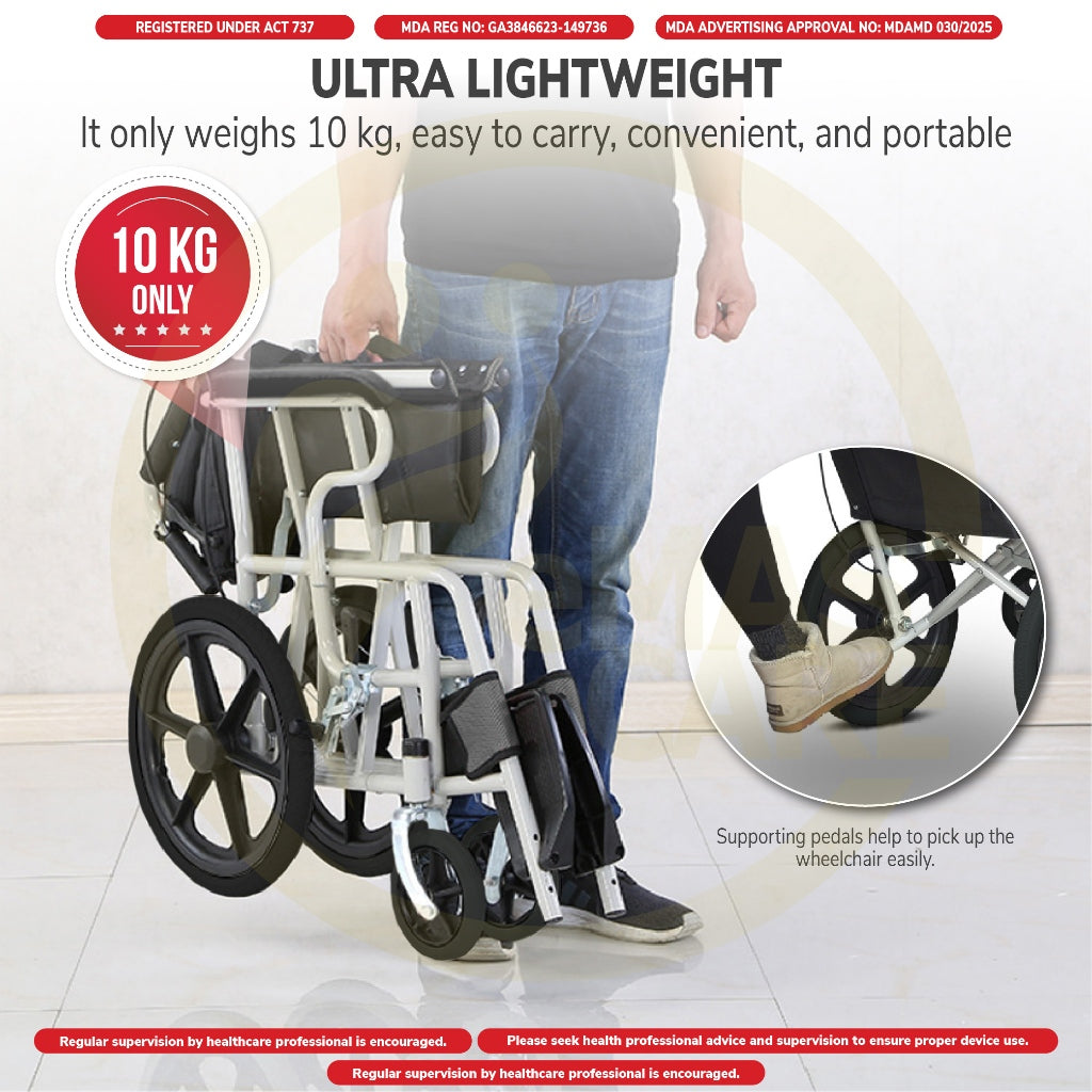 Emascare Ultra Lightweight Portable Foldable Wheelchair Ringan 10kg Tayar Kecil Kerusi GA3846623-149736 - MDA Approved
