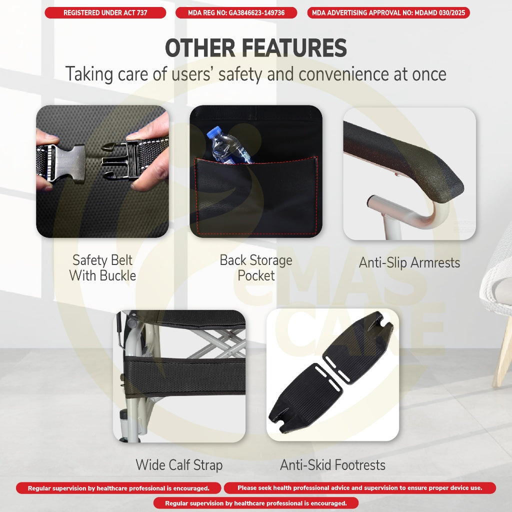 Emascare Ultra Lightweight Portable Foldable Wheelchair Ringan 10kg Tayar Kecil Kerusi GA3846623-149736 - MDA Approved